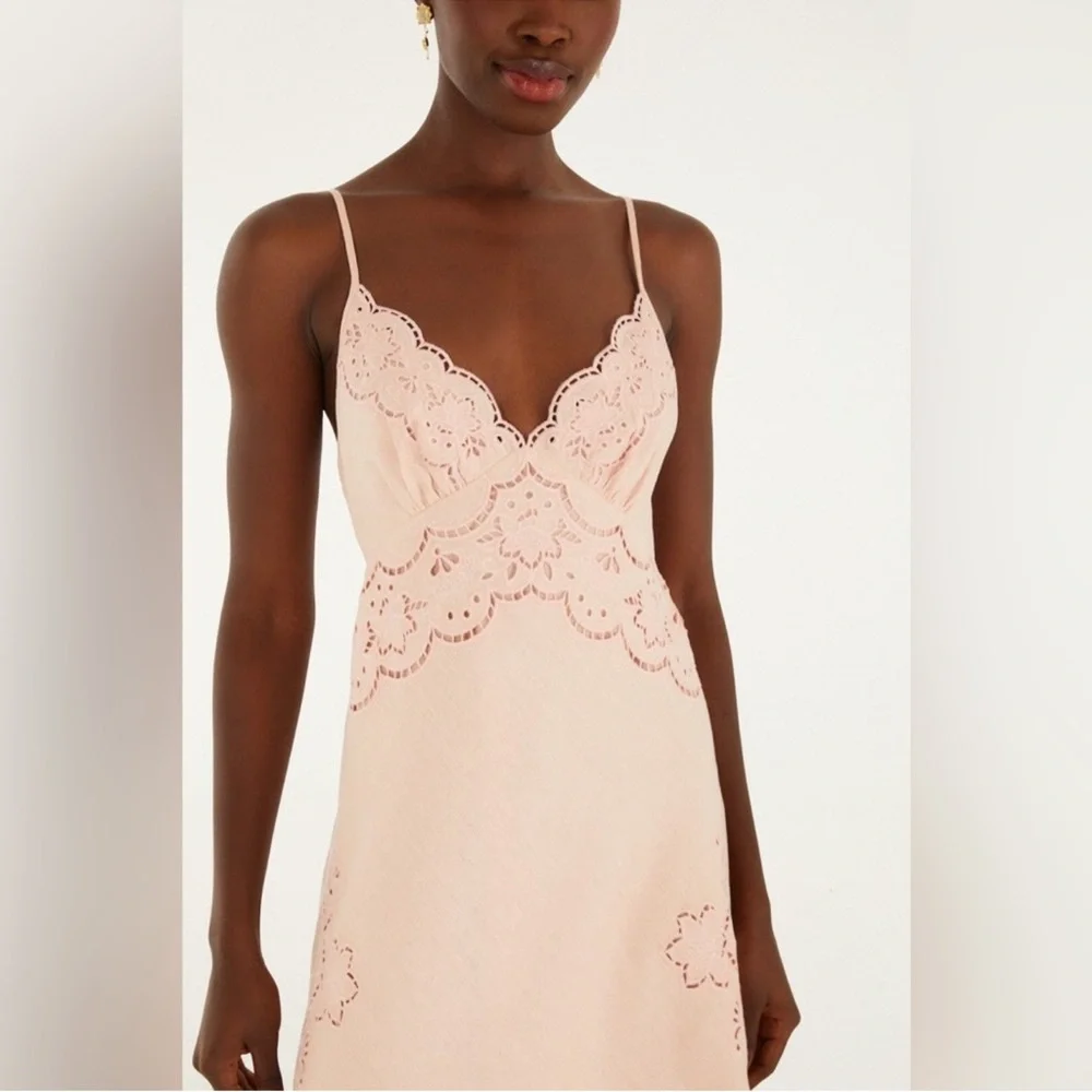 Farm Rio Pink Richelieu Euroflax Premium Linen Slip Midi Dress - Picture 3 of 8